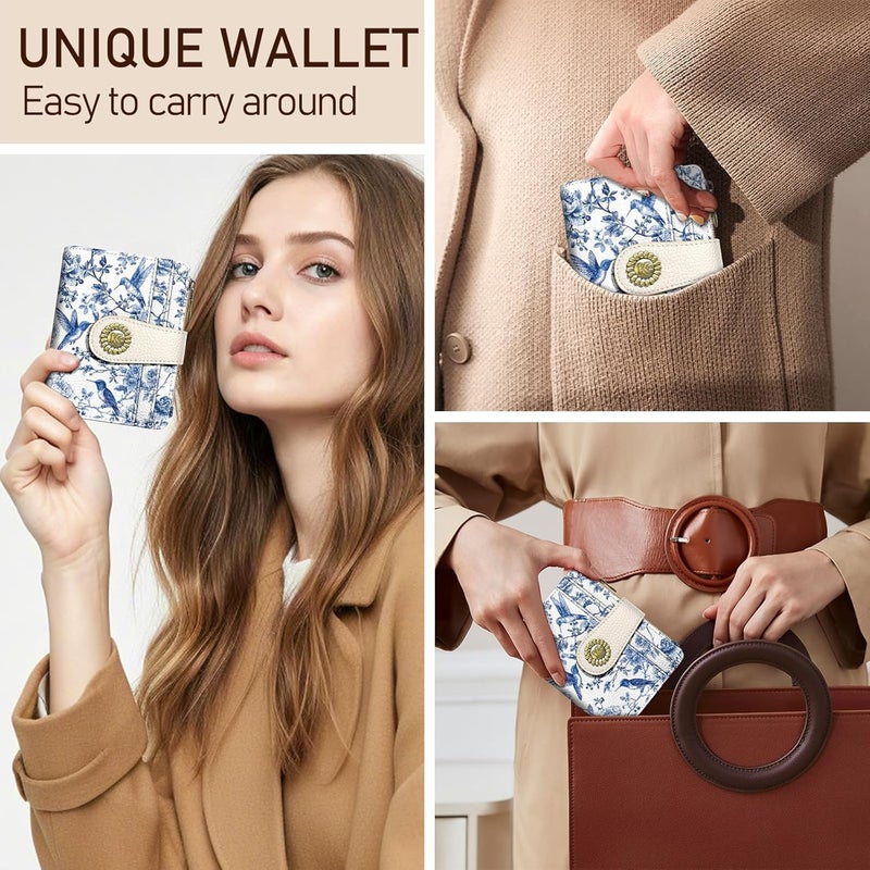 Kelvoris Bird Small Rfid Women Wallet Bifold Zipper Coin Pocket PU Leather Compact Cash Credit Card Holder Travel Wallet for Female Ladies Teen Girls 1 ID Window 10 Card Slots - Image 2